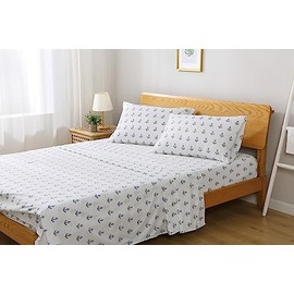 Bedding Bed Sheet 4 Piece Queen Breathable Hotel Cozy Comfy Hypoallergenic Microfiber - Deep Pockets - Wrinkle, Fade Shrinkage Resistant - Sheets & Pillowcases Blue Anchors
