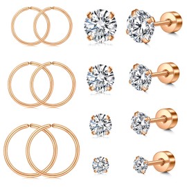 MODRSA Flat Back Earrings Screw Back Earrings for Women Flat Back Stud Earrings Surgical Steel Earrings with Screw Backs 20g Cartilage Earring Stud Cartilage Hoop Earring Helix Hoops Rose Gold