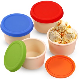 Webake Silicone Ice Cream Containers with Lids, 8oz Homemade Ice Cream Cups Reusable Freezer Storage Containers, Set of 4