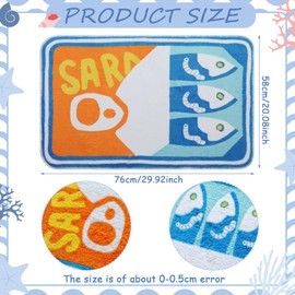 Tinideya Sardine Can Bath Mat 20 x 30 Inch Dot Gripper Non-Slip Soft Absorbent Washable Cute Funny Cartoon Fish Bathroom Decorative Floor Rug for Shower Kitchen Bedroom(Blue and Yellow)