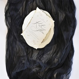 Joanlody Black Cheesecloth Table Runner 10Ft Rustic Gauze Tablecloth 38x120 Inches Boho Backdrop Drape Fabric for Wedding Party Bridal Shower Decor, Photography Background