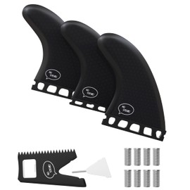 ¡Ho Stevie! Aletas para tabla de surf de hélice (3 aletas) – Compatible con FCS o tamaños futuros, con bolsa de aletas, tornillos, peine de cera y llave de aleta (negro, compatible con futuros)