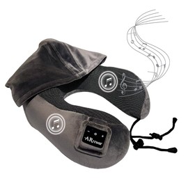 ARniwer Bluetooth Music Semicircular Neck Pillow with Hood Wireless Bluetooth Speaker Suitable Airplane,Car,Office,and Outdoor Camping for Sleeping, Resting The Best Travel Essentials. (Dark Gray)