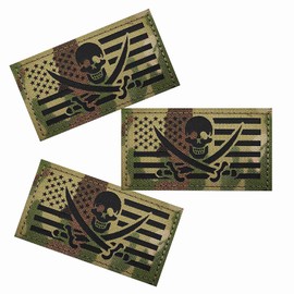 3Pcs IR Infrared Skull US Flag Tactical Patch, Camouflage Removable Reflective American Flag Patch for Vest Jacket and Bags Backpacks