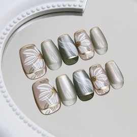 [Overseas] Gel Nail Sticker, Wearable Nail Sticker, Cat Eye Custom Manicure, Luxurious Summer Handmade Spring Flowers + S 20ea