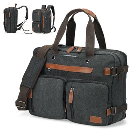 SUIKIHUM 17.3" Canvas Laptop Backpack for Men, Versatile 3-in-1 Design and 12 Pockets for Organized Storage, Water-resistant, Black