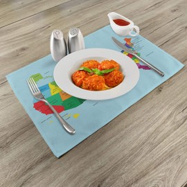 Lunarable USA Place Mats Set of 4, Map of America USA with States and Capitals City California Texas New York, Washable Fabric Placemats for Dining Table, Standard Size, Pale Blue