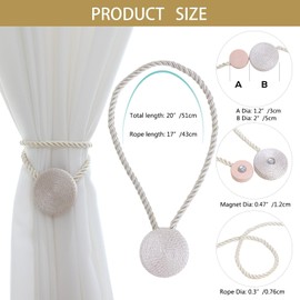 SLIFEOW Magnetic Curtain Tiebacks - 12mm Magnetic Tie Backs for Curtains, Heavy Duty No Drill Curtain Holdbacks for Home/Office Windows Drapes, Elegant Gift-Ready Design 7 Colors (2, Beige)