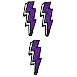 Umama Patch Set of 3 Mini Purple Lightning Patch Lightning Bolt Storm Cartoon Iron On Embroidered Patches Appliques Needle craft Machine Embroidery Clothes Accessory Sewing DIY