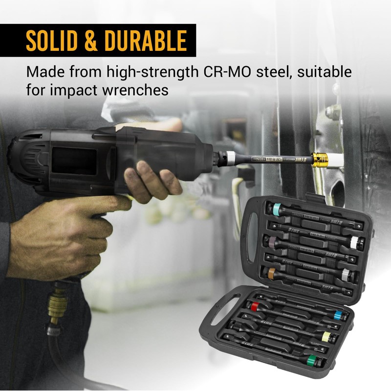 EWK 10 Pcs 1/2" Impact Torque Limiting Extension Bar Set,