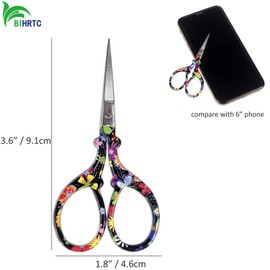 BIHRTC 3.6 Inch Scissors Small Embroidery Scissors Sharp Stainless Steel Pointed Scissors Cross Stitch Scissors DIY Tool for Sewing Craft Needwork Needpoint Artwork Black Flower Scissors