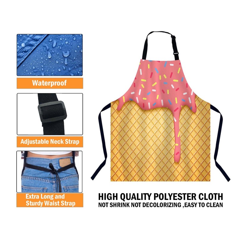 BGBDEIA Pink Ice Cream Kitchen Apron for Women Men, Unisex