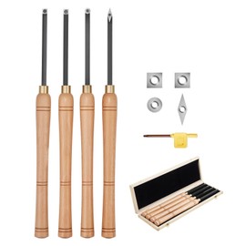 VEVOR Wood Lathe Turning Tool Set, 4PCS Lathe Roughing Finishing and Detailing Hollow Tool with Wooden Handle Diamond Round Square Carbide Inserts Wooden Box for Beginners Hobbyists Professionals