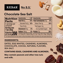 RXBAR Protein Bars, Protein Snack, Snack Bars, Chocolate Sea Salt, 9.1oz (5 Count)