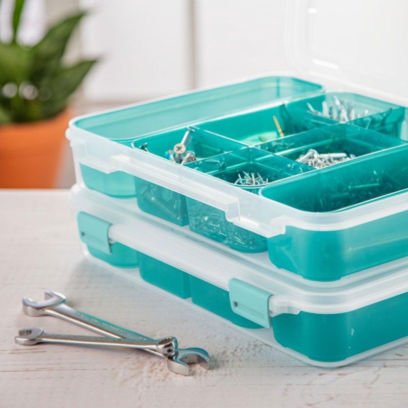 Sterilite Divided Case, Stackable Plastic Small Storage Container with Latch