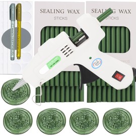 Electric Wax Seal Kit, Andotopee 40pcs Pine Green Wax Seal Sticks for Wax Seal Stamp, Include Wax Seal Glue Gun, Sealing Wax Mat, 2 Metallic Pens, 70pcs Double Sided Adhesive Dots for Christmas Gift