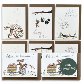 Annelis Art Easter Card Set | 8 Folding Cards with Envelopes (Kraft Paper) | Cards for Easter Including Envelopes | Easter Card for Men, Women, Children | DIN A6 (10.5 x 14.8 cm)