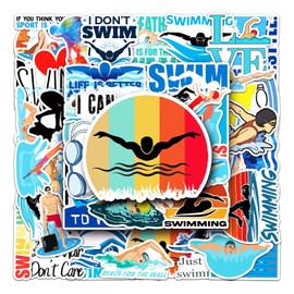 Swimming Stickers, 50Pcs Cartoon Swim Exercise Workout Fitness Vinyl Decals for Laptops Scrapbook, Zumkjde Luggage Phone Guitar Swimmer Sports Gifts for Kids Girls Boys