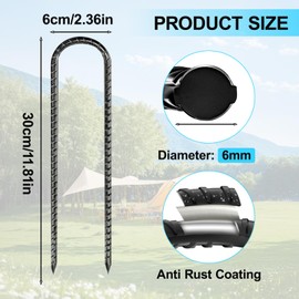 Trampoline Ground Anchor, Pack of 10 Ground Anchors, Pegs, 30 cm, Galvanised Steel Ground Anchor, Trampoline, 6 cm Wide U-Shaped Ground Anchors for Securing Fence, Tents, Canopies, Flower Stands