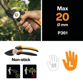 Fiskars Anvil Garden Shears L Solid P361 for Dry Branches and Branches Non-Stick Stainless Steel Blades Length: 20.1 cm, Black/Orange.