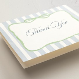 Minted Thank You Cards Pack, 10 Thank You Cards with 10 Envelopes, Blank Card, Green Bow & Striped Design, Baby Shower, New Mom, Baptism & Christening, Luxurious Paper, Designed by Independent Artists