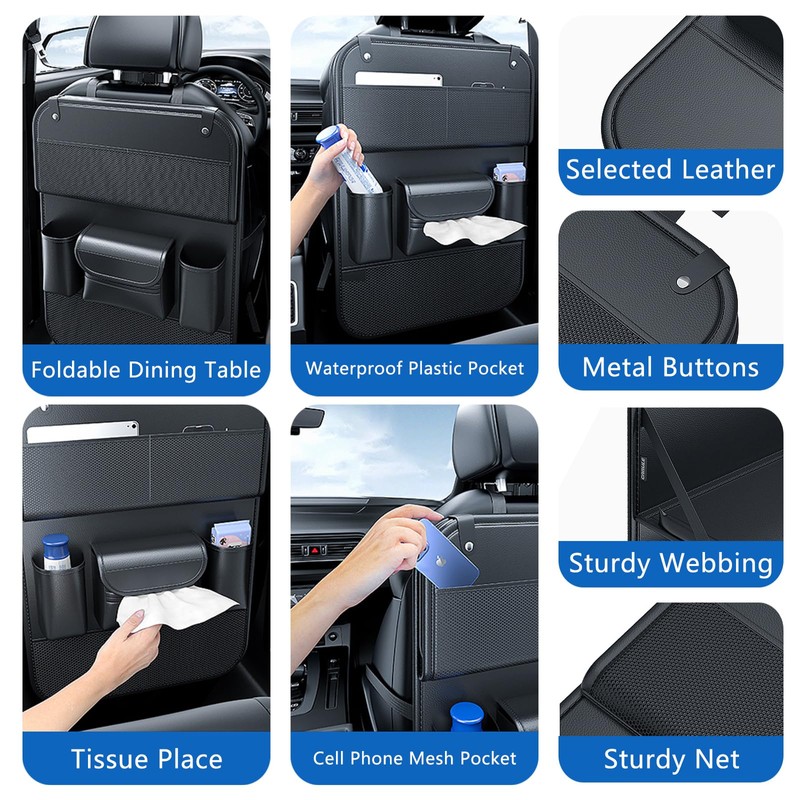 Fancemot Leather Car Back Seat Organizer, Foldable Table Back Seat