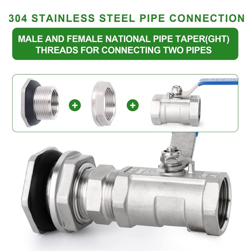TAISHER 2PCS 304 Stainless Steel 1/2'' FPT Bulkhead Tank Connector