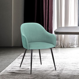 Armen Living Pixie Two Tone Teal Fabric Dining Room Chair with Black Metal Legs