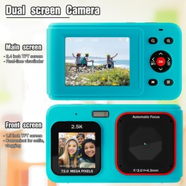 Digital Camera for Teens, 1080P FHD Camera, Point and Shoot Digital Camera with 32GB Memory, Dual Screen,16X Zoom, Compact Small Vintage Camera Gifts for Beginners, Turquoise