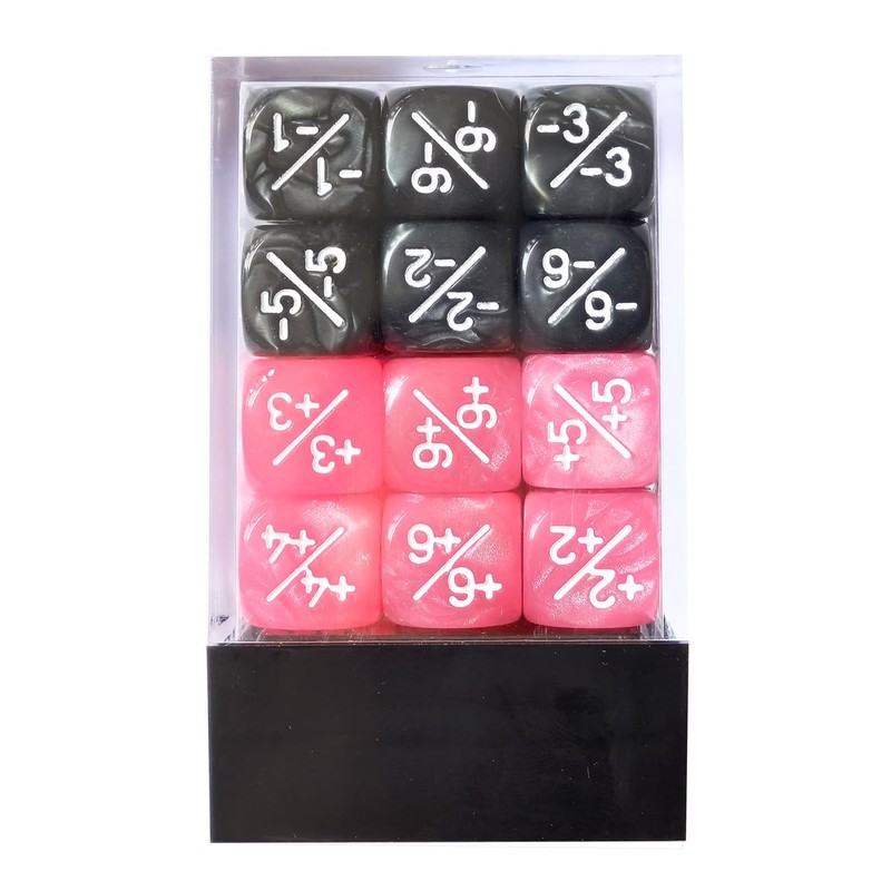36pcs 12mm Positive and Negative Dice Counters Pink&Black Set, Small