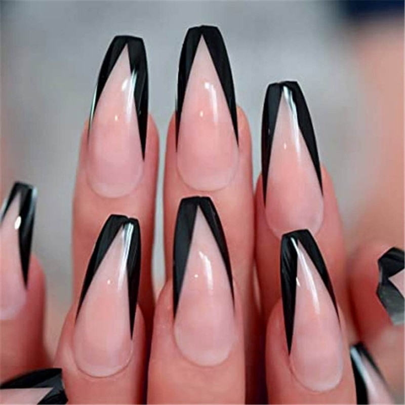 SINLOV 24 Pieces False Coffin Nails, Shiny Gradient Press on