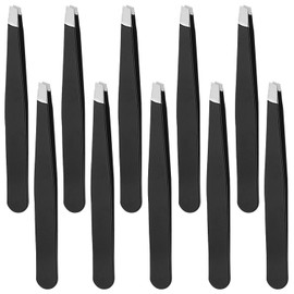 REDANHA Eyebrow Tweezers Set, 10 Pieces Stainless Steel Tweezers Slant Tip Tweezers Facial Hair Eyebrow Precision Tweezers for Women and Men (Black)