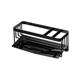 Yamazaki 5017 Water Flow Sponge & Bottle Holder, Black, Approx. W 9.8 x D 3.9 x H 3.7 inches (25 x 10 x 9.5 cm), Tower, Sponge Rack, Drainer Function