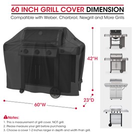 Unicook Grill Cover for Outdoor Grill, 60 Inch, Waterproof Vinyl with Polyester Lining, Durable, BBQ Grill Cover for Weber, Char-Broil, Nexgrill & More, Basic Version