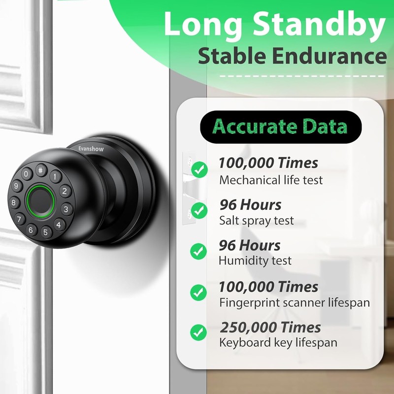 Evanshow Fingerprint Door Lock with Electronic Touchscreen Keypad | Biometric