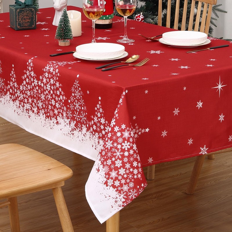ROYGROW Square Christmas Tablecloth 52x52 with Tree Decorations, Red Snowflake
