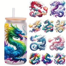 5pcs Vinyl Dragon Wrap UV DTF Cup Wraps Winter UV DTF Transfer Waterproof Sticker for Glass Cups Furniture Craft DIY Crafts，Rub on Transfer Stickers for DIY Water Bottle Laptop Decal Wood Car