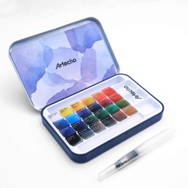 Artecho Watercolour Paint Set, 24 Colors Premium Watercolor Paint Set including Watertbrush Pen, Lightweight and Portable,Perfect Watercolour Paints for Artists kids and Beginners