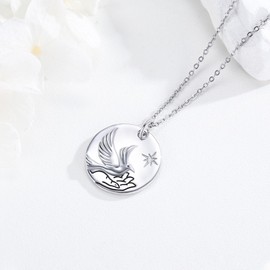 Suiknsn Dove Necklace for Women 925 Sterling Silver Compass Pendant Necklace Back to School Necklace First Day of School Jewelry Graduation Gifts for Her Daughter Friend Teacher