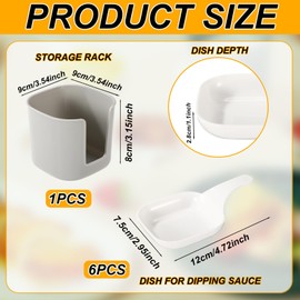 6pcs Dipping Sauce Plate, Portable Sauce Dishes with Handle and a Storage Rack for Dinning Room Bar Party Ketchup Soy Condiments Snack Fruits Holding