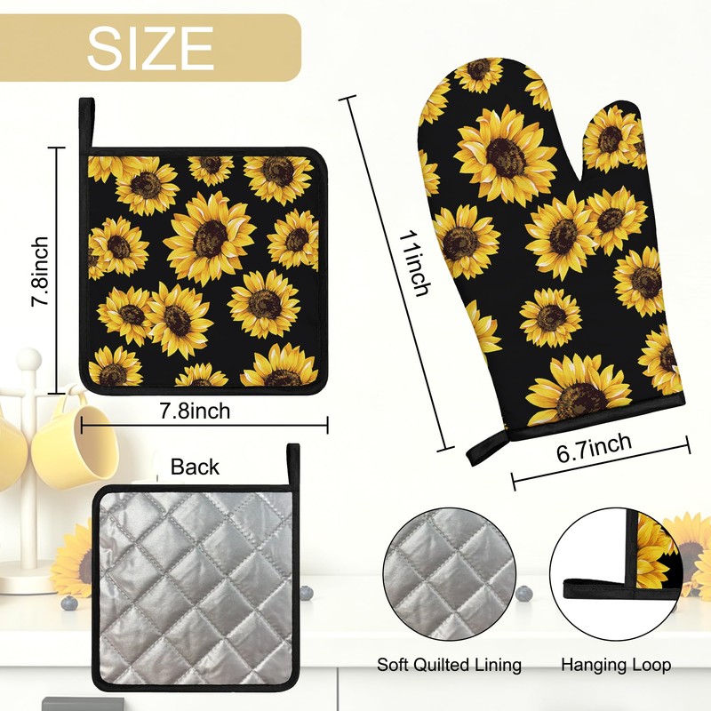 Sabobo Sunflower Gifts Oven Mitts and Pot Holders Set of