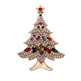 XGALA Vintage Colorful Christmas Tree Rhinestone Brooch Pin Jewelry