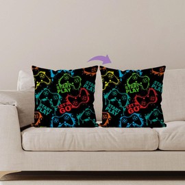 IWXYI Gaming Pillows Covers 18x18 - Gamer Decorative Pillow Covers, Game Room Decor, Teen Boy Room Decor, Gifts for Teenage Boys Boyfriends Gamer, Play Start
