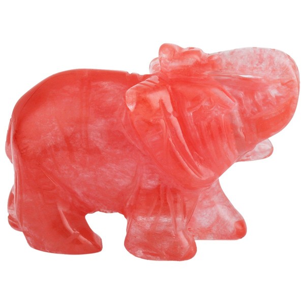 mookaitedecor Natural Cherry Quartz Elephant Ornament Figurine,Healing Crystal Energy Gemstone