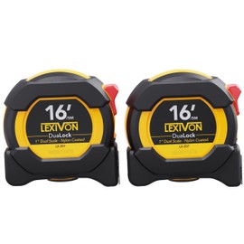 LEXIVON [2-Pack] 16Ft/5m DuaLock Tape Measure | 1-Inch Wide Blade with Nylon Coating, Matt Finish White & Yellow Dual Sided Rule Print | Ft/Inch/Fractions/Metric (LX-208)