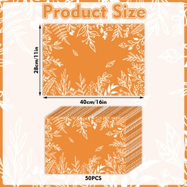 50 Pack Orange Eucalyptus Leaves Fall Paper Placemats,16x 11 Inch Autumn Maple Leaves Disposable Placemats Autumn Thanksgiving Table Mats for Kitchen Dining Harvest Thanksgiving Party Supplies