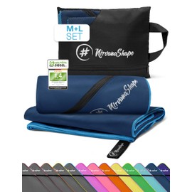 NirvanaShape Microfibre Towels, 140 x 70 cm + 120 x 60 cm, Lightweight, Compact Bath Towels, Sports Towels, Ideal for Travel, Fitness, Sauna, Set of 2