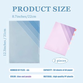 MIUPOO Poly Project Organizer,Documents Project Pockets,Office PocketFile,Clear Plastic File Folder Sleeves,L Shaped File Jackets,Blue and Purple Set of 2.