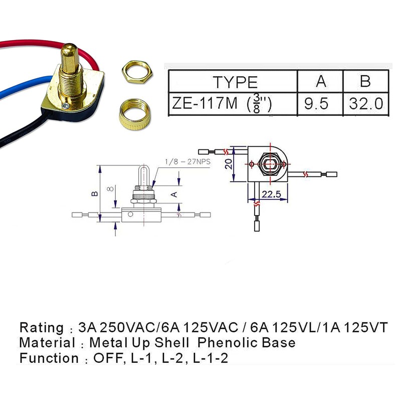 Rhinenet Lamp Switch Zing Ear ZE-117M 3/8" 2 Circuit 3