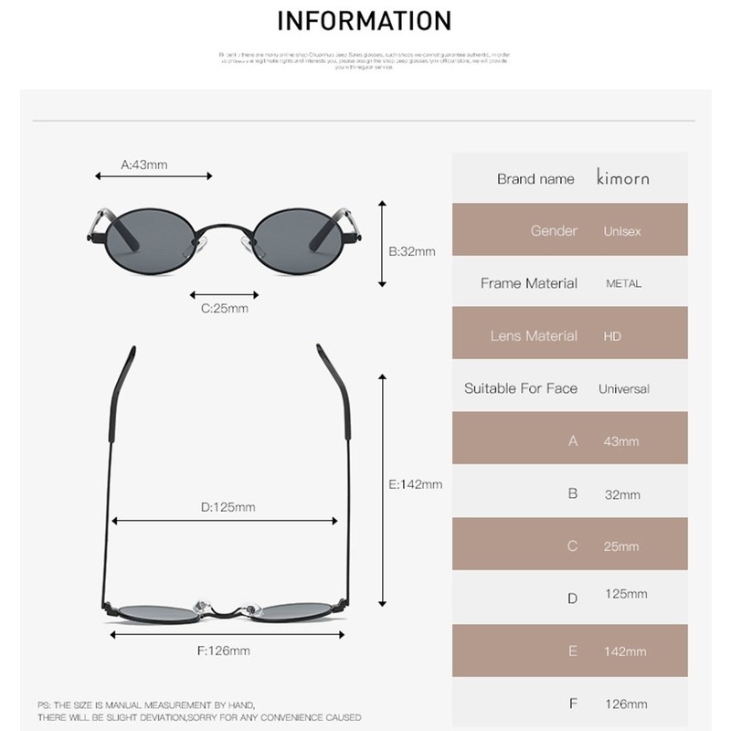 Kimorn Sunglasses Small Round Metal Frame Oval Candy Colours Unisex